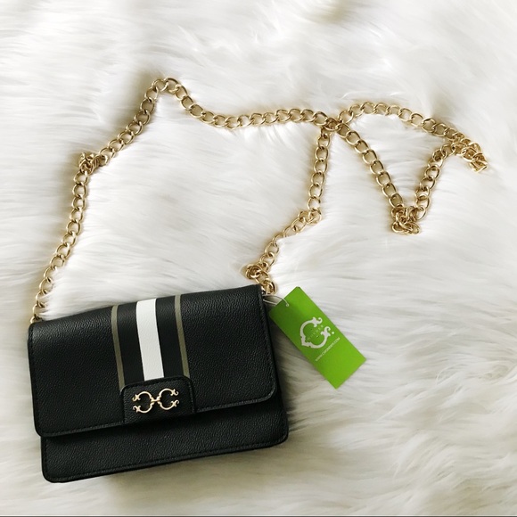 C. Wonder Handbags - NEW C Wonder Black Stripe Crossbody Bag w Chain
